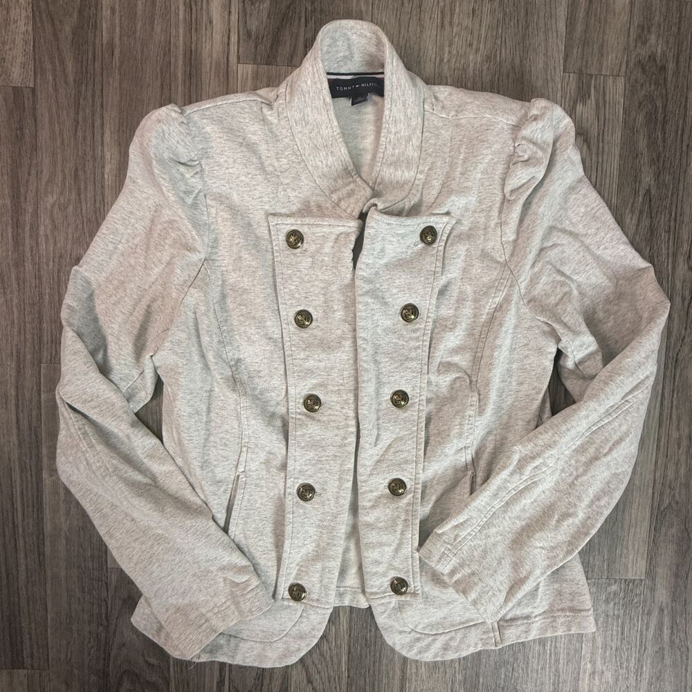 Tommy Hilfiger Gray Crest Button Front Jacket Pullover Logo Coat